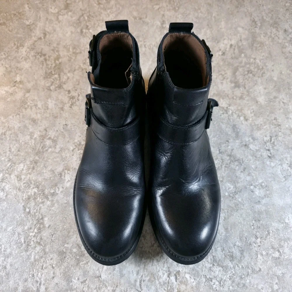 Replay Hert Biker Boots Black Leather Monk Strap Mens 7 - 7.5 / Womens 9 - 9.5‎